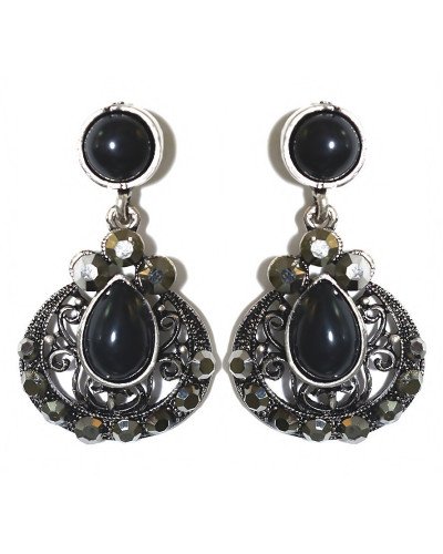 Сережки Fashion Jewelry Під крапельне срібло Камені: чорний агат та гематит Довжина: 4 см Ширина: 24 мм