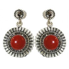 Сережки Fashion Jewelry Під крапельне срібло Камені: бордовий агат та гематит Довжина: 39 мм Ширина: 24 мм