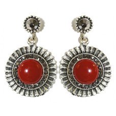Сережки Fashion Jewelry Під крапельне срібло Камені: бордовий агат та гематит Довжина: 39 мм Ширина: 24 мм