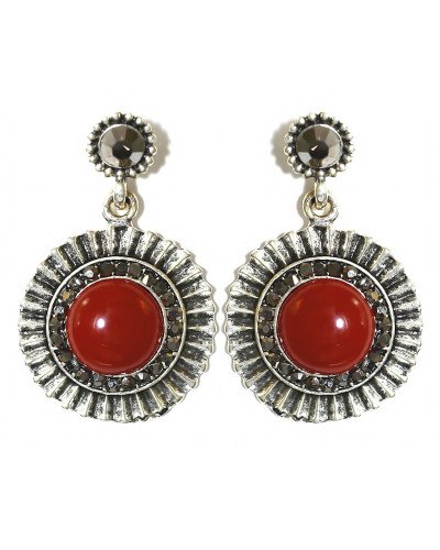 Сережки Fashion Jewelry Під крапельне срібло Камені: бордовий агат та гематит Довжина: 39 мм Ширина: 24 мм