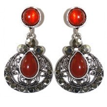 Сережки Fashion Jewelry Під крапельне срібло Камені: бордовий агат та гематит Довжина: 4 см Ширина: 23 мм