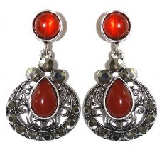 Сережки Fashion Jewelry Під крапельне срібло Камені: бордовий агат та гематит Довжина: 4 см Ширина: 23 мм