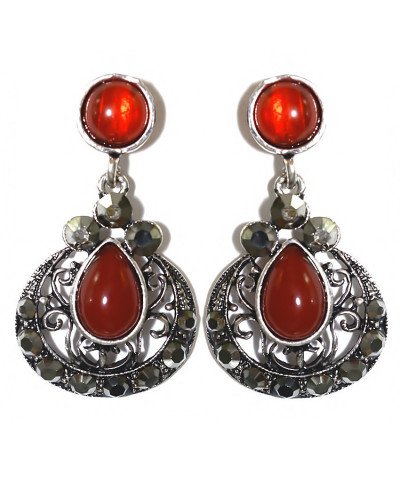 Сережки Fashion Jewelry Під крапельне срібло Камені: бордовий агат та гематит Довжина: 4 см Ширина: 23 мм
