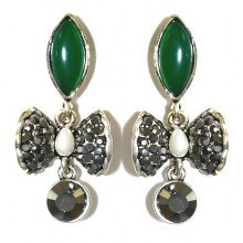 Сережки Fashion Jewelry Під крапельне срібло Камені: зелений агат та гематит Довжина: 41 мм Ширина: 19 мм