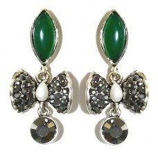 Сережки Fashion Jewelry Під крапельне срібло Камені: зелений агат та гематит Довжина: 41 мм Ширина: 19 мм