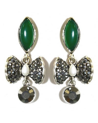 Сережки Fashion Jewelry Під крапельне срібло Камені: зелений агат та гематит Довжина: 41 мм Ширина: 19 мм