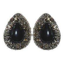 Сережки Fashion Jewelry Під крапельне срібло Камені: чорний агат та гематит Довжина: 26 мм Ширина: 19 мм