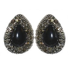Сережки Fashion Jewelry Під крапельне срібло Камені: чорний агат та гематит Довжина: 26 мм Ширина: 19 мм