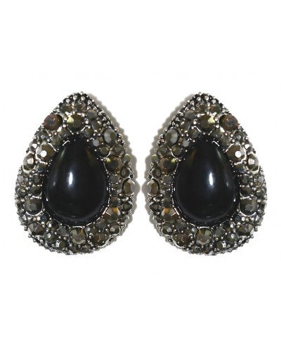 Сережки Fashion Jewelry Під крапельне срібло Камені: чорний агат та гематит Довжина: 26 мм Ширина: 19 мм