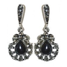 Сережки Fashion Jewelry Під крапельне срібло Камені: чорний агат та гематит Довжина: 4 см Ширина: 17 мм