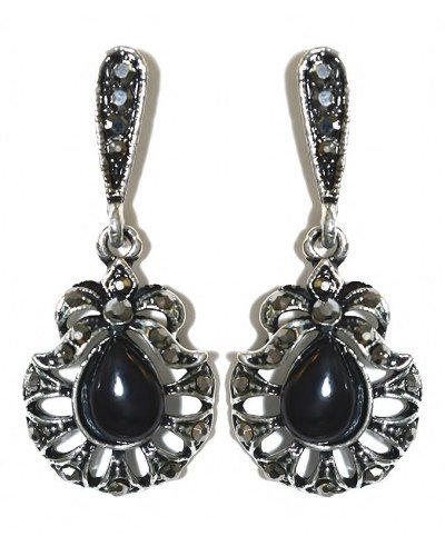 Сережки Fashion Jewelry Під крапельне срібло Камені: чорний агат та гематит Довжина: 4 см Ширина: 17 мм