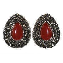 Сережки Fashion Jewelry Під крапельне срібло Камені: бордовий агат та гематит Довжина: 25 мм Ширина: 20 мм