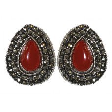 Сережки Fashion Jewelry Під крапельне срібло Камені: бордовий агат та гематит Довжина: 25 мм Ширина: 20 мм