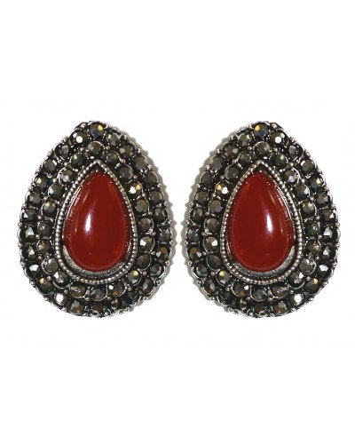 Сережки Fashion Jewelry Під крапельне срібло Камені: бордовий агат та гематит Довжина: 25 мм Ширина: 20 мм