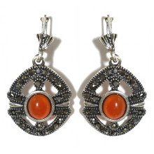 Сережки Fashion Jewelry Під крапельне срібло Камені: помаранчевий агат та гематит Довжина: 47 мм Ширина: 23 мм