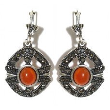 Сережки Fashion Jewelry Під крапельне срібло Камені: помаранчевий агат та гематит Довжина: 47 мм Ширина: 23 мм