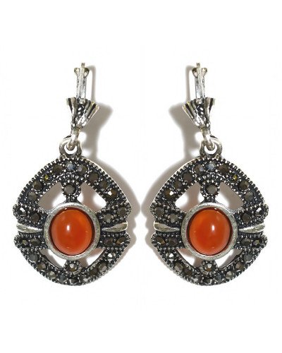 Сережки Fashion Jewelry Під крапельне срібло Камені: помаранчевий агат та гематит Довжина: 47 мм Ширина: 23 мм