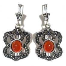 Сережки Fashion Jewelry Під крапельне срібло Камені: помаранчевий агат та гематит Довжина: 49 мм Ширина: 23 мм