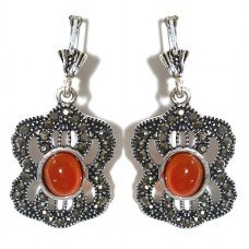 Сережки Fashion Jewelry Під крапельне срібло Камені: помаранчевий агат та гематит Довжина: 49 мм Ширина: 23 мм