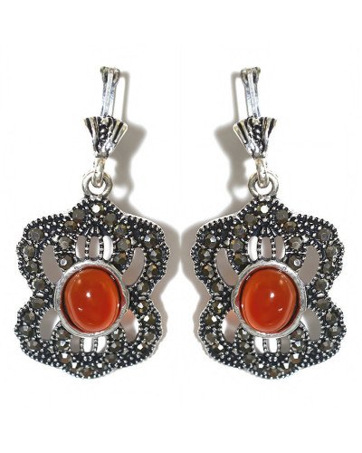 Сережки Fashion Jewelry Під крапельне срібло Камені: помаранчевий агат та гематит Довжина: 49 мм Ширина: 23 мм