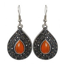 Сережки Fashion Jewelry Під крапельне срібло Камені: помаранчевий агат та гематит Довжина: 5 см Ширина: 23 мм