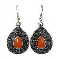 Сережки Fashion Jewelry Під крапельне срібло Камені: помаранчевий агат та гематит Довжина: 5 см Ширина: 23 мм