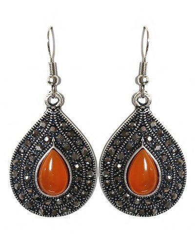 Сережки Fashion Jewelry Під крапельне срібло Камені: помаранчевий агат та гематит Довжина: 5 см Ширина: 23 мм