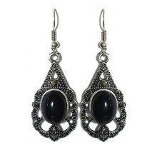 Сережки Fashion Jewelry Під крапельне срібло Камені: чорний агат та гематит Довжина: 55 мм Ширина: 19 мм