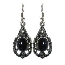 Сережки Fashion Jewelry Під крапельне срібло Камені: чорний агат та гематит Довжина: 55 мм Ширина: 19 мм