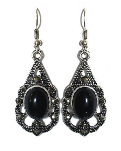 Сережки Fashion Jewelry Під крапельне срібло Камені: чорний агат та гематит Довжина: 55 мм Ширина: 19 мм