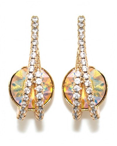 Сережки-гвоздики XР. Позолота 18К. Камінь циркон і Swarovski жовтий хамелеон. Довжина: 2 см. Ширина: 9 мм.