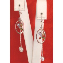 Сережки. Родій. Камені: циркон різних кольорів. Довжина: 4,4 см. Ширина: 13 мм.