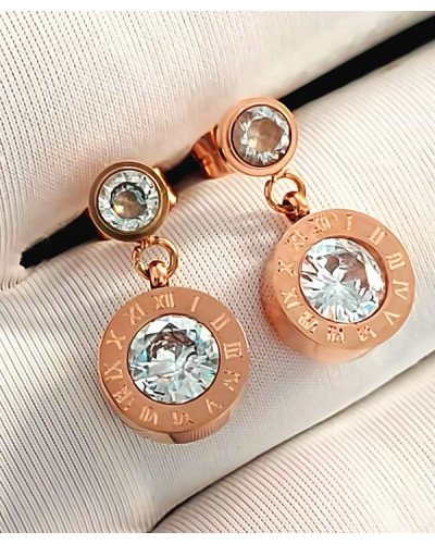 Сережки-гвоздики Stainless Steel з цирконами. Сталь. Позолота ЧВ. Діаметр: 2 см