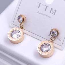 Сережки-гвоздики Stainless Steel з цирконами. Сталь. Позолота ЧВ. Діаметр: 2 см