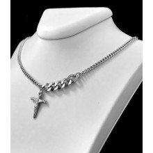 Ланцюжок Stainless Steel 38-42 см з хрестиком 1 см. Сталь. Родій.
