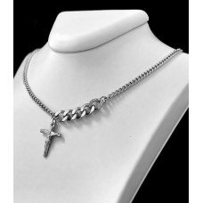 Ланцюжок Stainless Steel 38-42 см з хрестиком 1 см. Сталь. Родій.