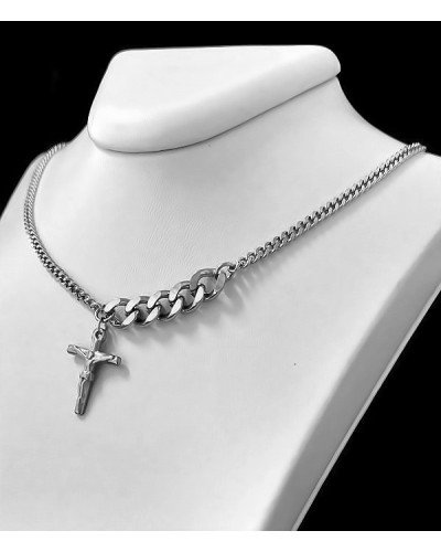Ланцюжок Stainless Steel 38-42 см з хрестиком 1 см. Сталь. Родій.