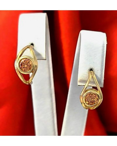 Сережки-гвоздики. Позолота. Камені: жовто-коричневий циркон. Діаметр: 16 мм.