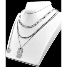 Потрійний ланцюжок Stainless Steel. Сталь. Родій. Довжина: 42-47 см з кулоном 22 мм літера 