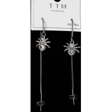Сережки-протяжки Stainless Steel з цирконами. Сталь. Родій. Довжина: 9.5 см