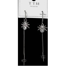 Сережки-протяжки Stainless Steel з цирконами. Сталь. Родій. Довжина: 9.5 см