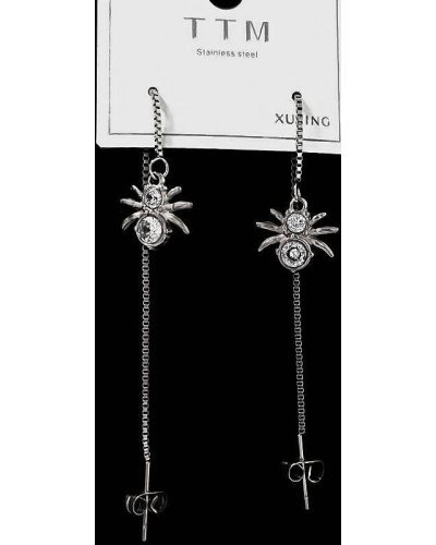 Сережки-протяжки Stainless Steel з цирконами. Сталь. Родій. Довжина: 9.5 см
