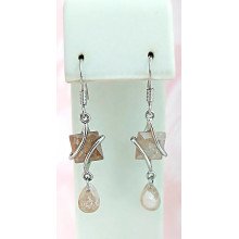 Сережки. Родій. Камені: циркон. Довжина: 4 см. Ширина: 11 мм.