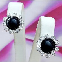 Сережки-кліпси. Родій. Камені: циркон. Довжина: 15 мм. Ширина: 15 мм