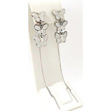 Сережки-протяжки з білими цирконами Stainless Steel. Сталь. Родій. Довжина: 9 см