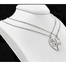 Ланцюжки Stainless Steel 40 см із сердечками половинками 2,5 см. Сталь. Родій.