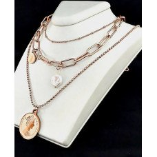 Потрійний ланцюжок Stainless Steel. Сталь. Позолота ЧВ. Довжина: 42-66 см з підвісками