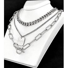 Потрійний ланцюжок Stainless Steel 40-51 см з кулоном 1.6 см. Сталь. Родій