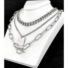 Потрійний ланцюжок Stainless Steel 40-51 см з кулоном 1.6 см. Сталь. Родій