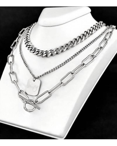 Потрійний ланцюжок Stainless Steel 40-51 см з кулоном 1.6 см. Сталь. Родій
